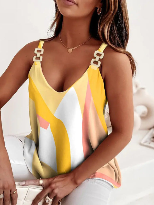 sleeveless chain halter print ladies tank top