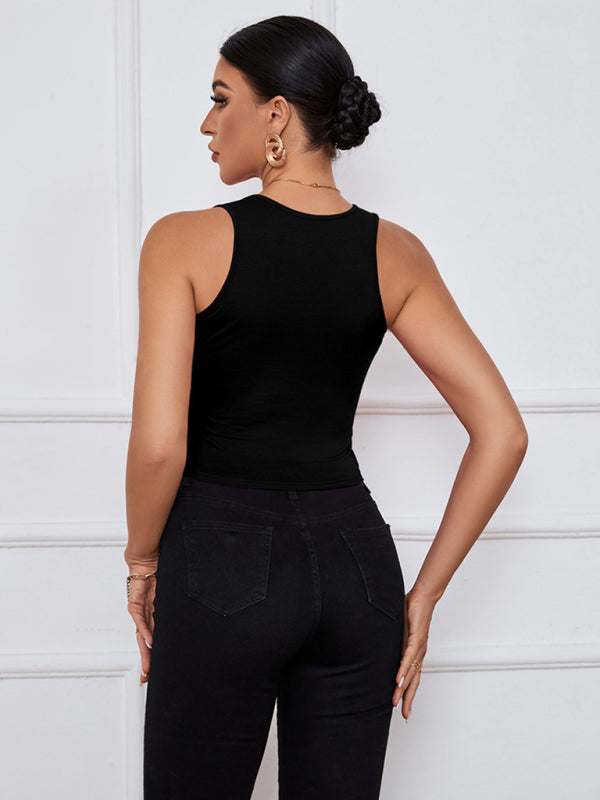 women's knitted u-neck all-match short vest