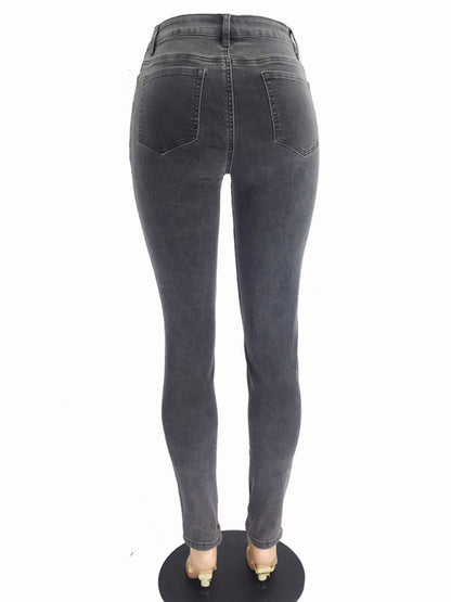 women's fashion versatile high waist high elastic hip lift jeans