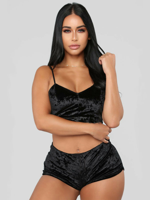 sexy velvet v-neck underwear two-piece set sexy lingerie homewear set