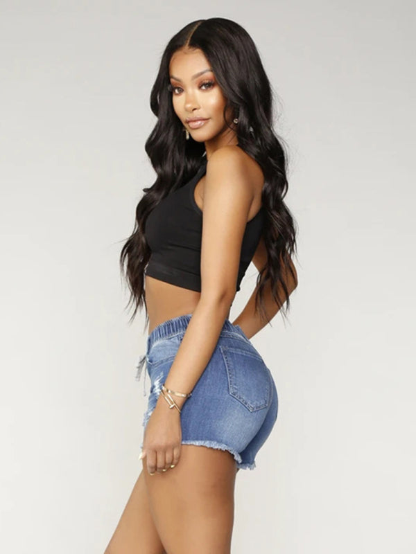 women's casual slim all-match ripped denim shorts