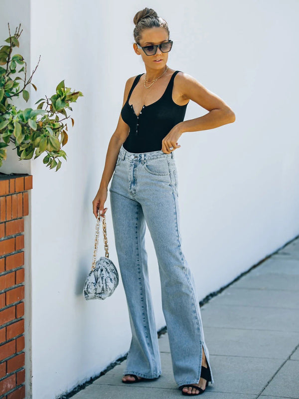 FZ Women's Washed slit mid-waist denim pants - FZwear