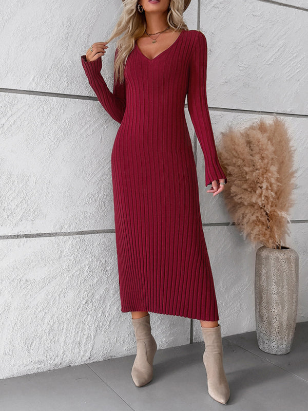 FZ Women's v-neck long-sleeved sweater dress - FZwear