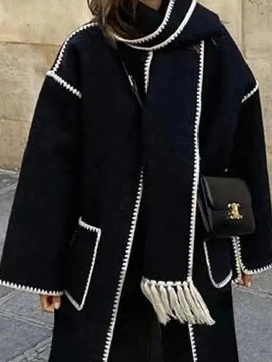 FZ Women's double-sided woolen scarf tassel jacket