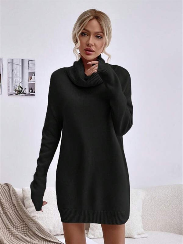 FZ Women's loose turtleneck knitted sweater dress - FZwear