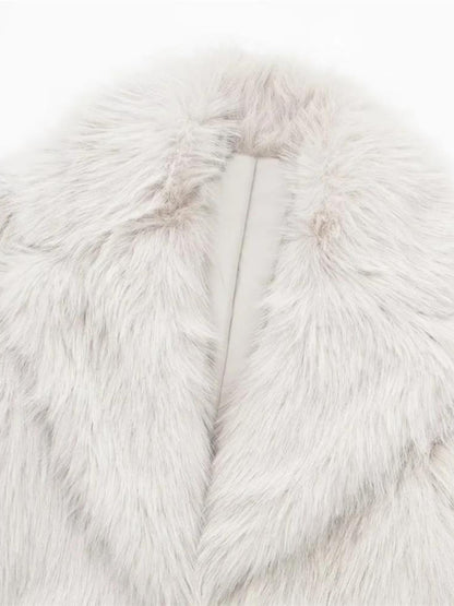 FZ women's warm lapel loose faux fur effect jacket