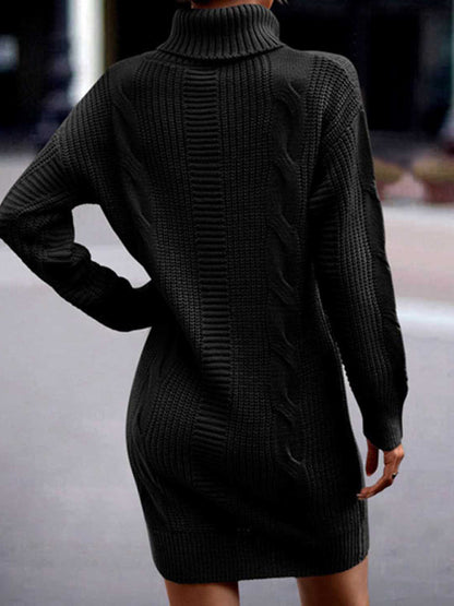 FZ Women's Mid-Length Turtleneck Long Sleeve Sweater Dress