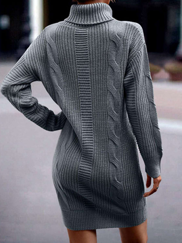 FZ Women's Mid-Length Turtleneck Long Sleeve Sweater Dress