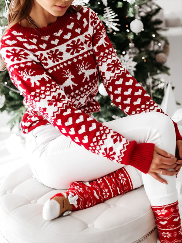 women's christmas elk long sleeve knit sweater