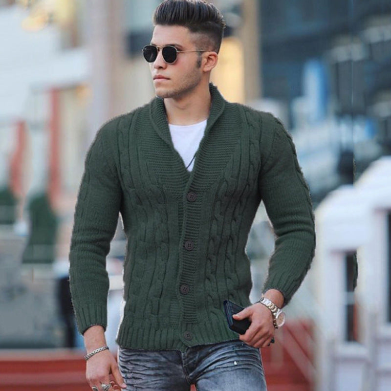 new sweater men's knitted cardigan solid color slim men's jacket