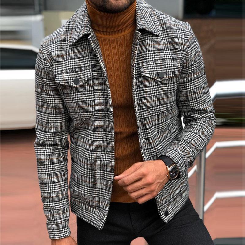 slim casual fashion autumn plaid men's coat tops